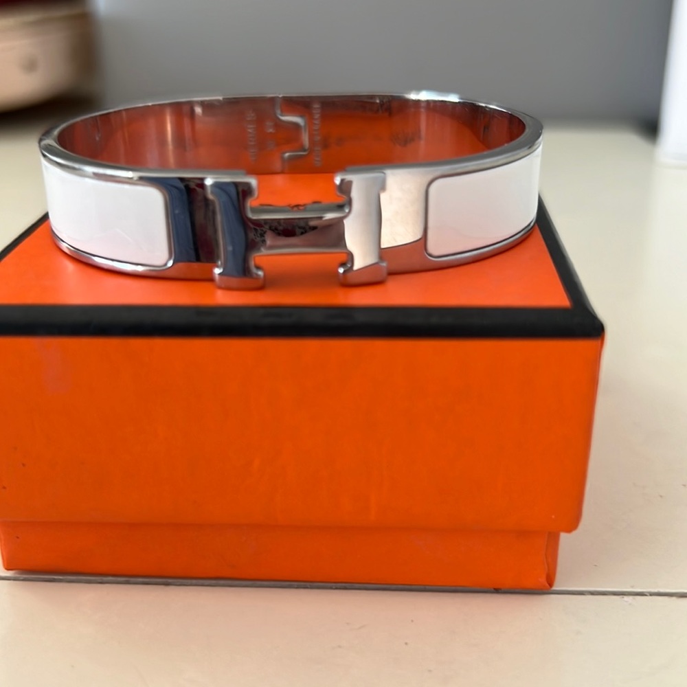 Hermes H Bracelet- White Enamel